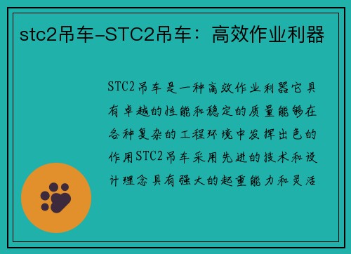 stc2吊车-STC2吊车：高效作业利器