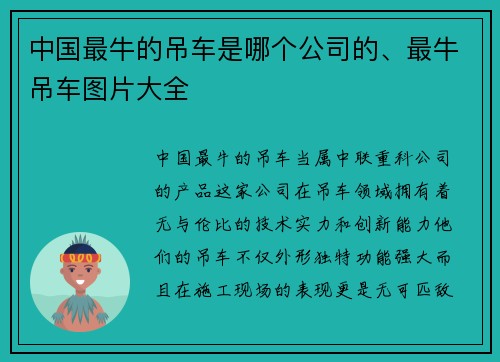 中国最牛的吊车是哪个公司的、最牛吊车图片大全