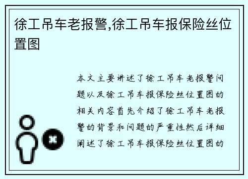 徐工吊车老报警,徐工吊车报保险丝位置图