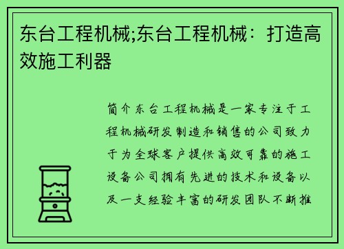 东台工程机械;东台工程机械：打造高效施工利器