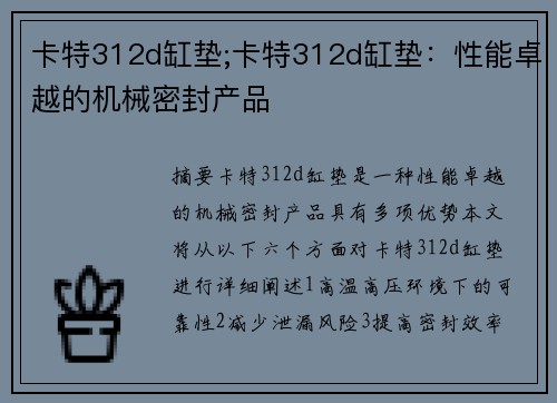 卡特312d缸垫;卡特312d缸垫：性能卓越的机械密封产品