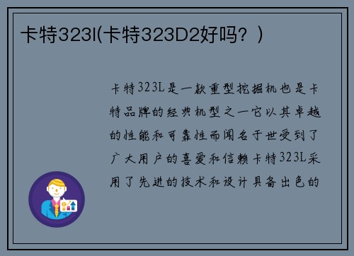 卡特323l(卡特323D2好吗？)